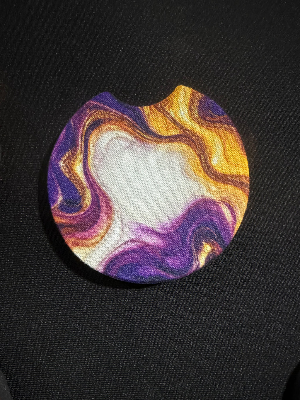 Purple, gold and white marbled car coaster