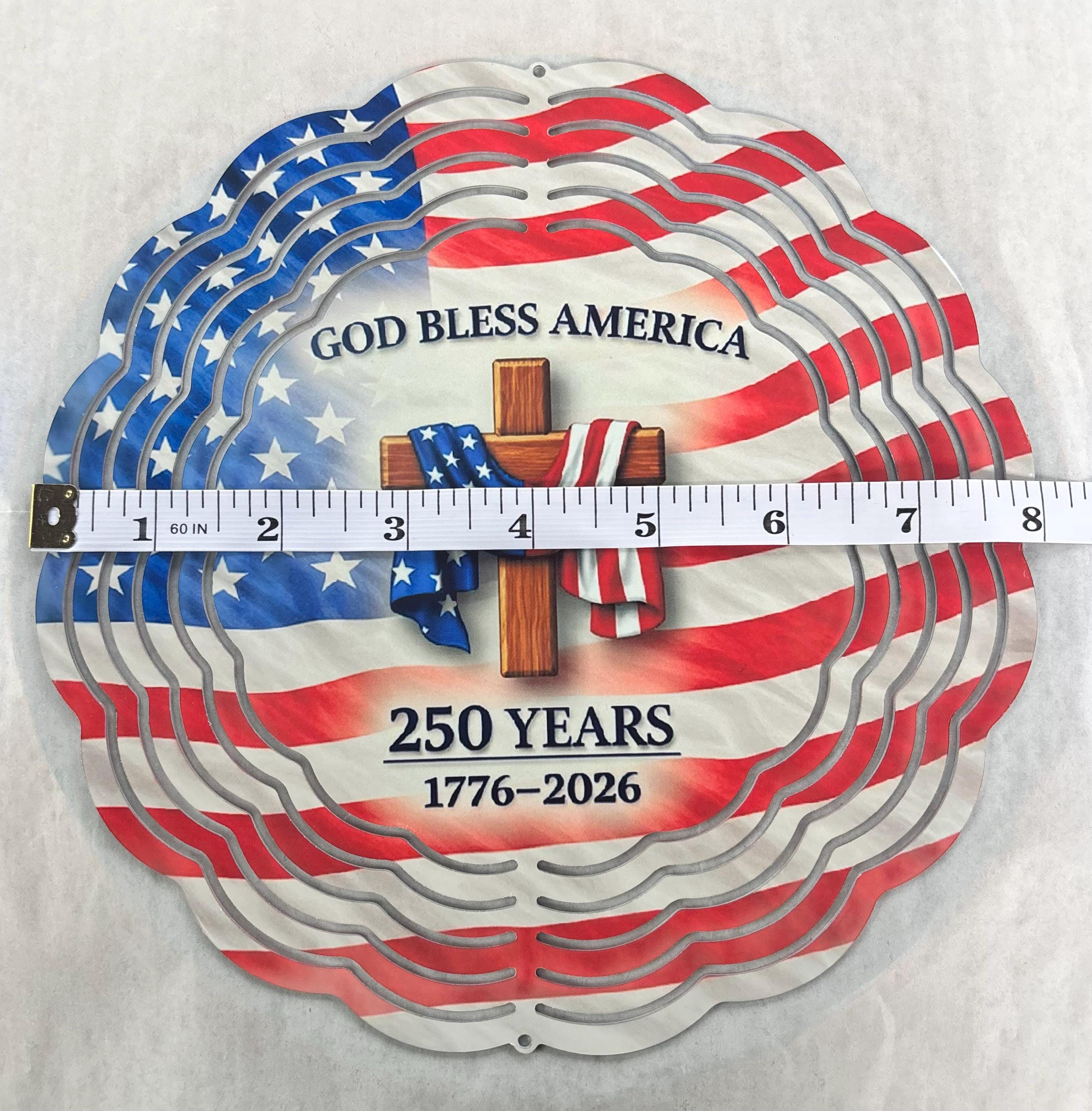 8” Wind Spinner USA Flag with Cross 250 Years