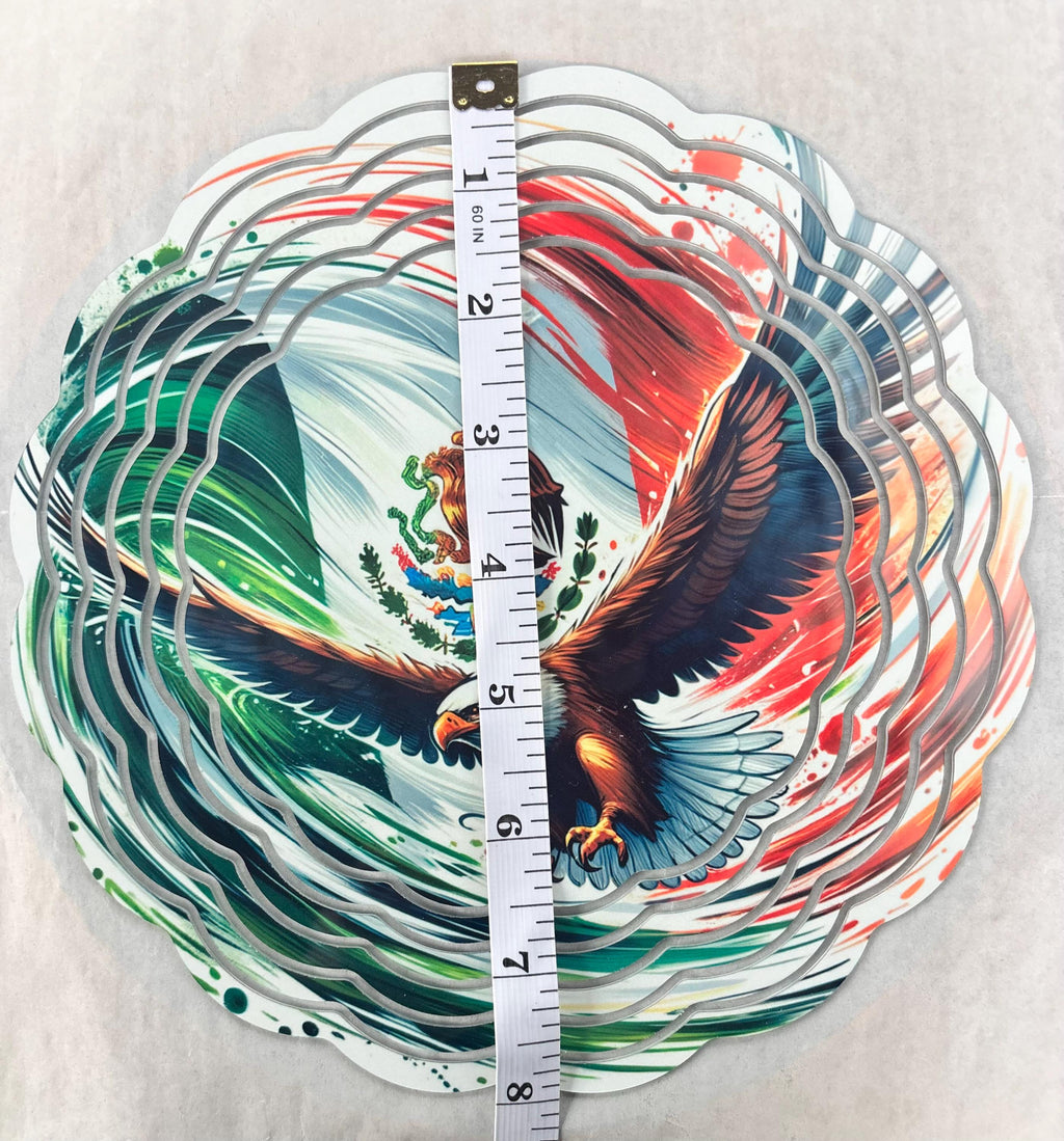 8” Wind Spinner Mexican Flag Brushed with Eagle