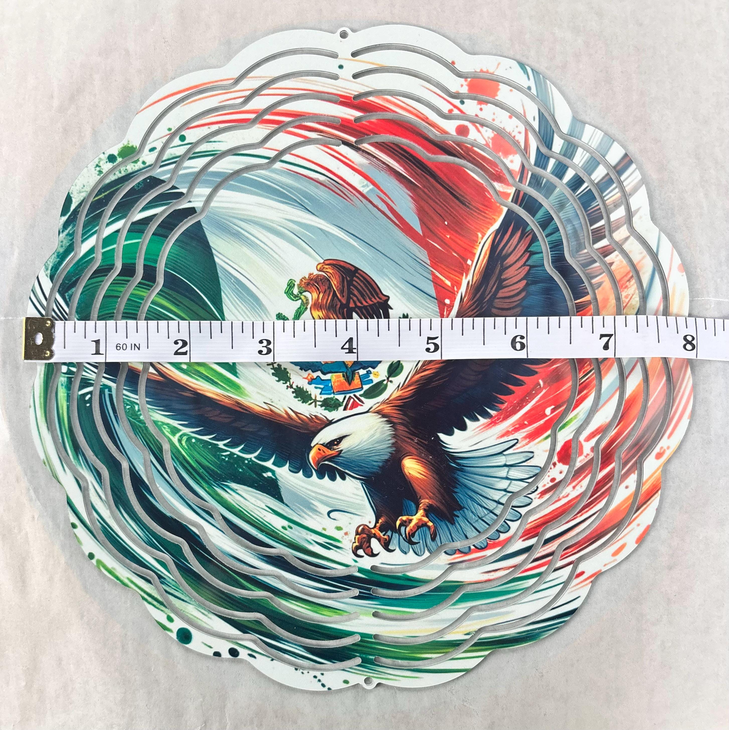 8” Wind Spinner Mexican Flag Brushed with Eagle