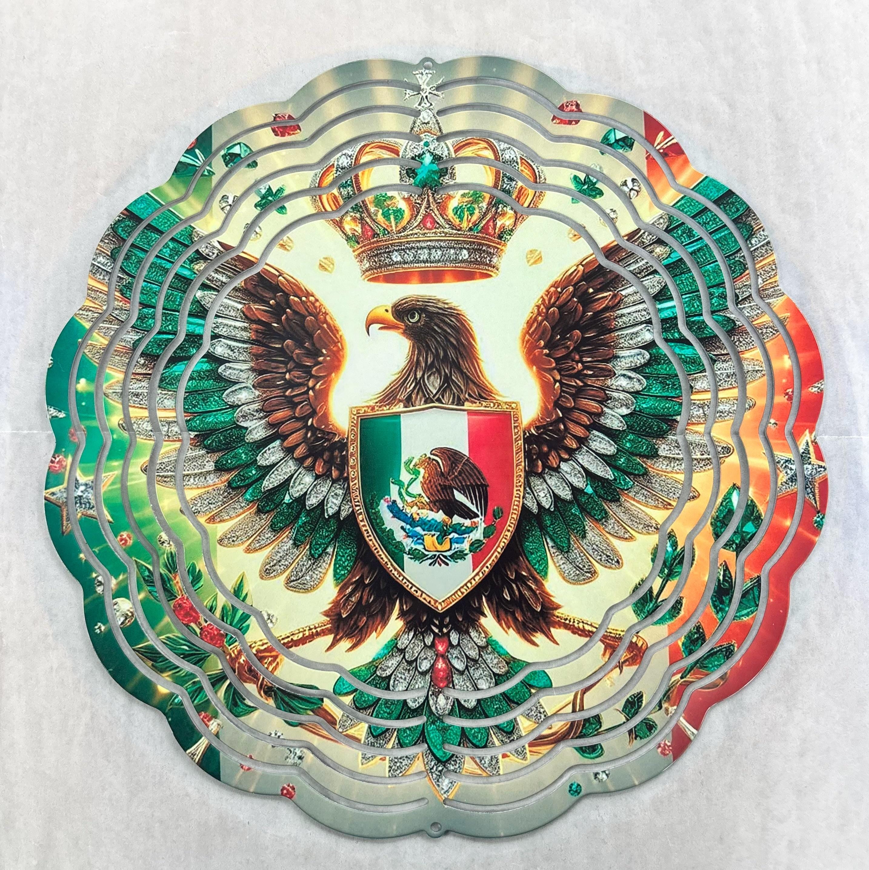 8” Wind Spinner Mexican Flag Eagle with Shield and Crown