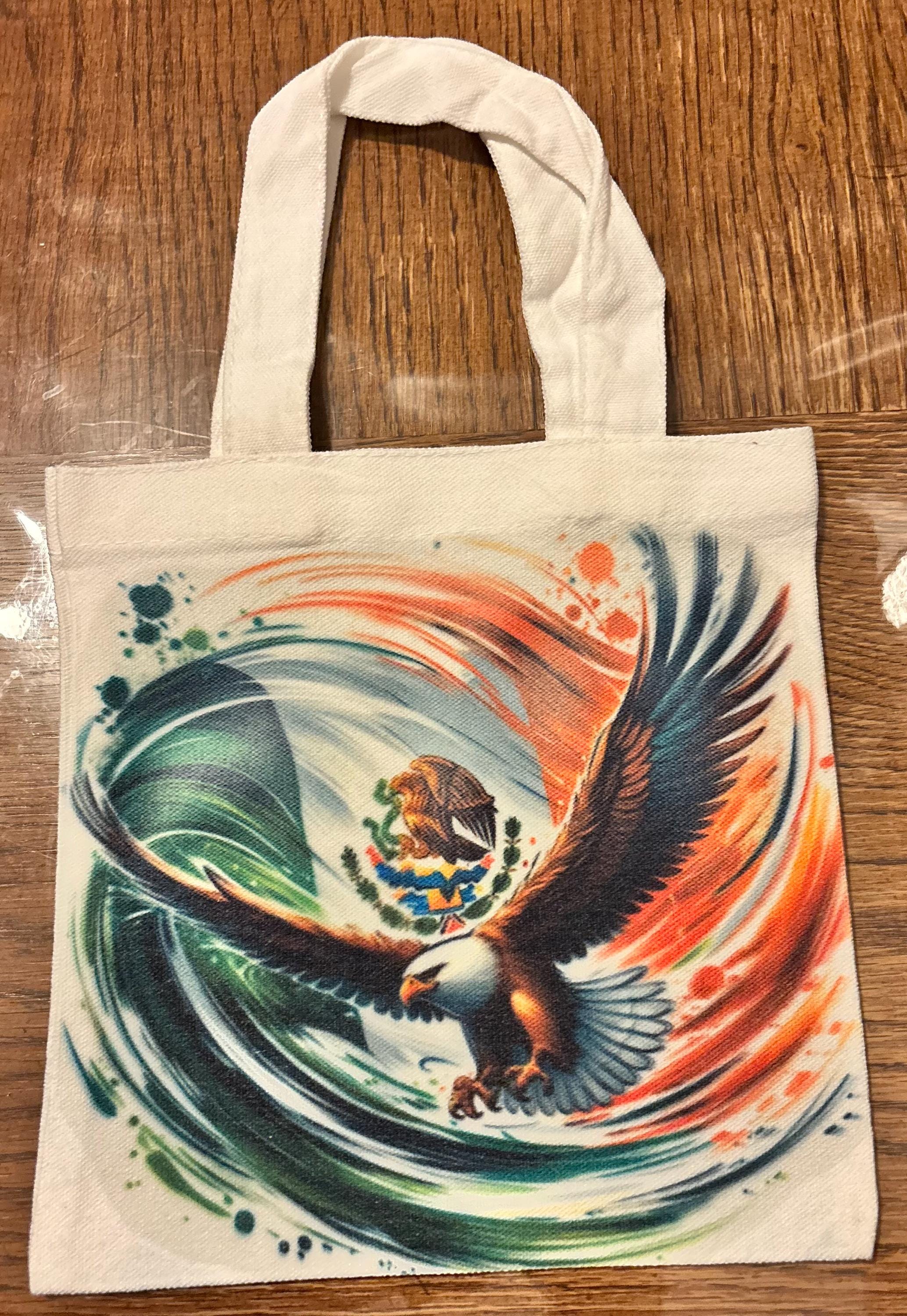 8” Canvas Tote Mexican Flag Brushed with Eagle