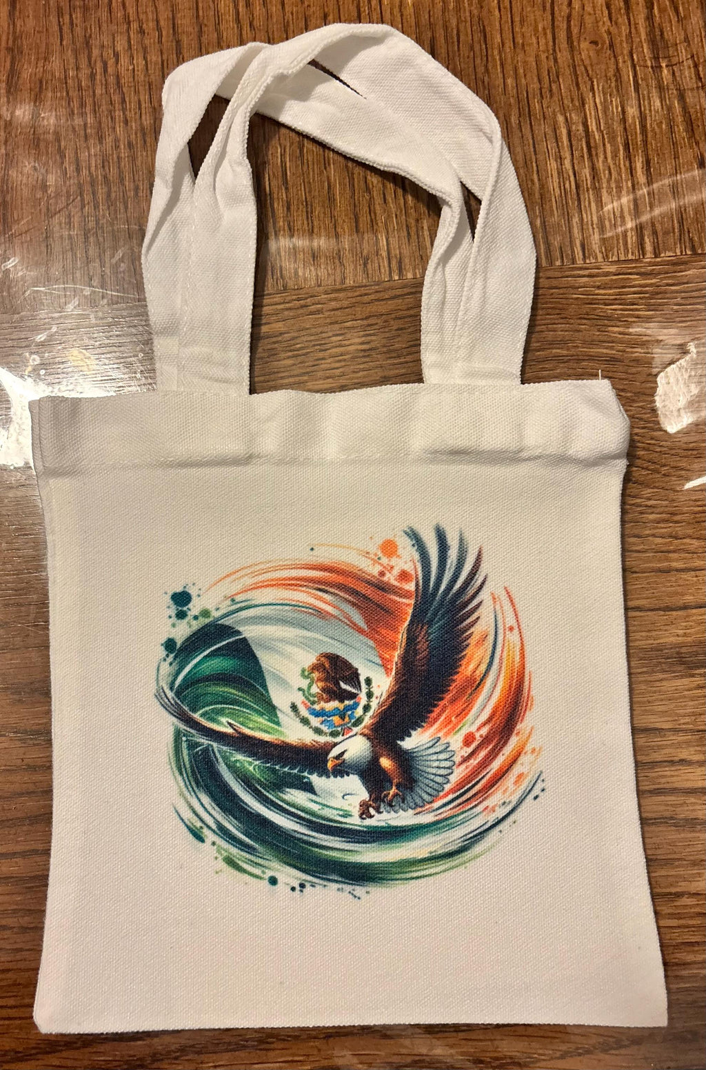 8” Canvas Tote Mexican Flag Brushed with Eagle