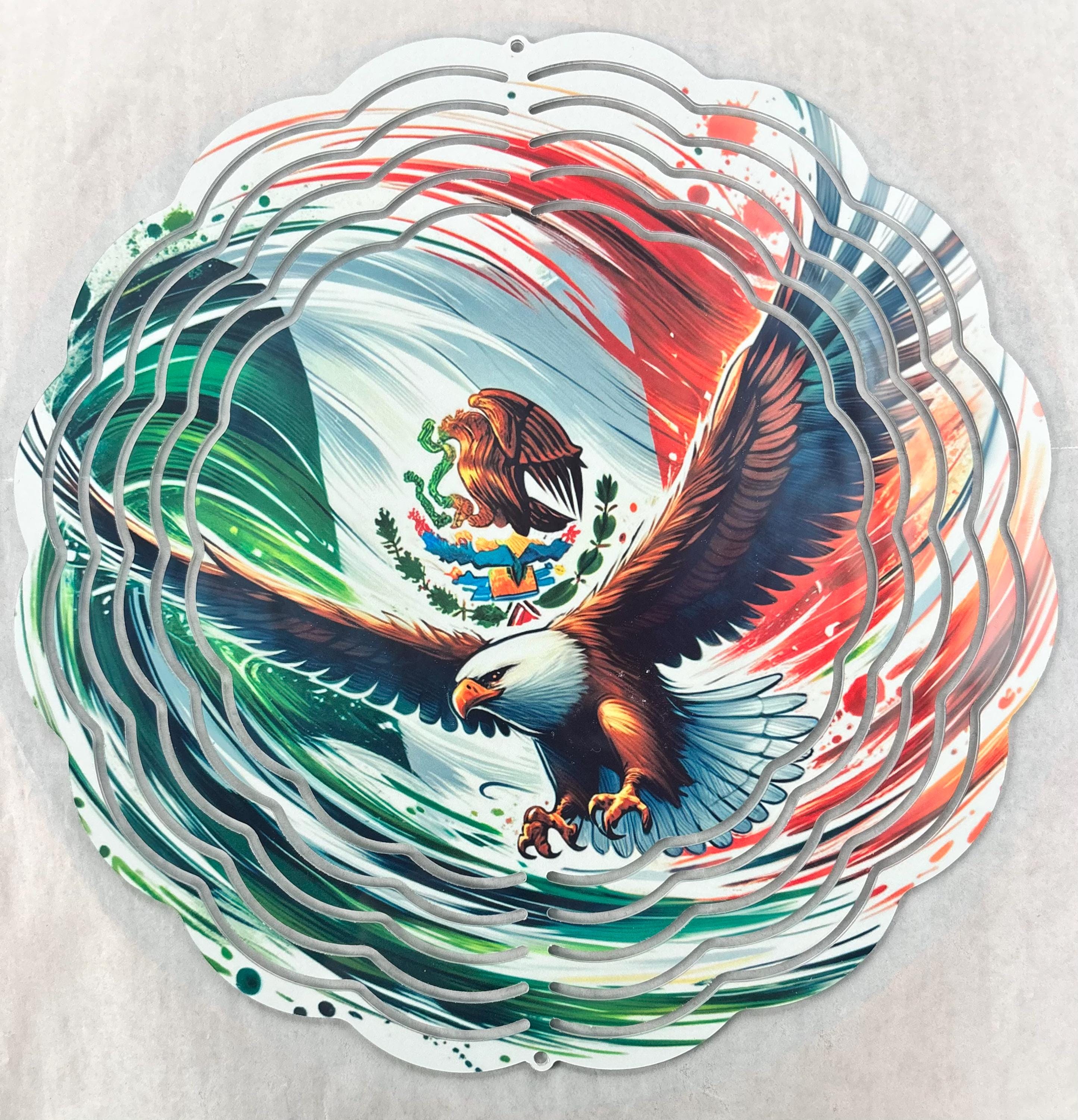 8” Wind Spinner Mexican Flag Brushed with Eagle