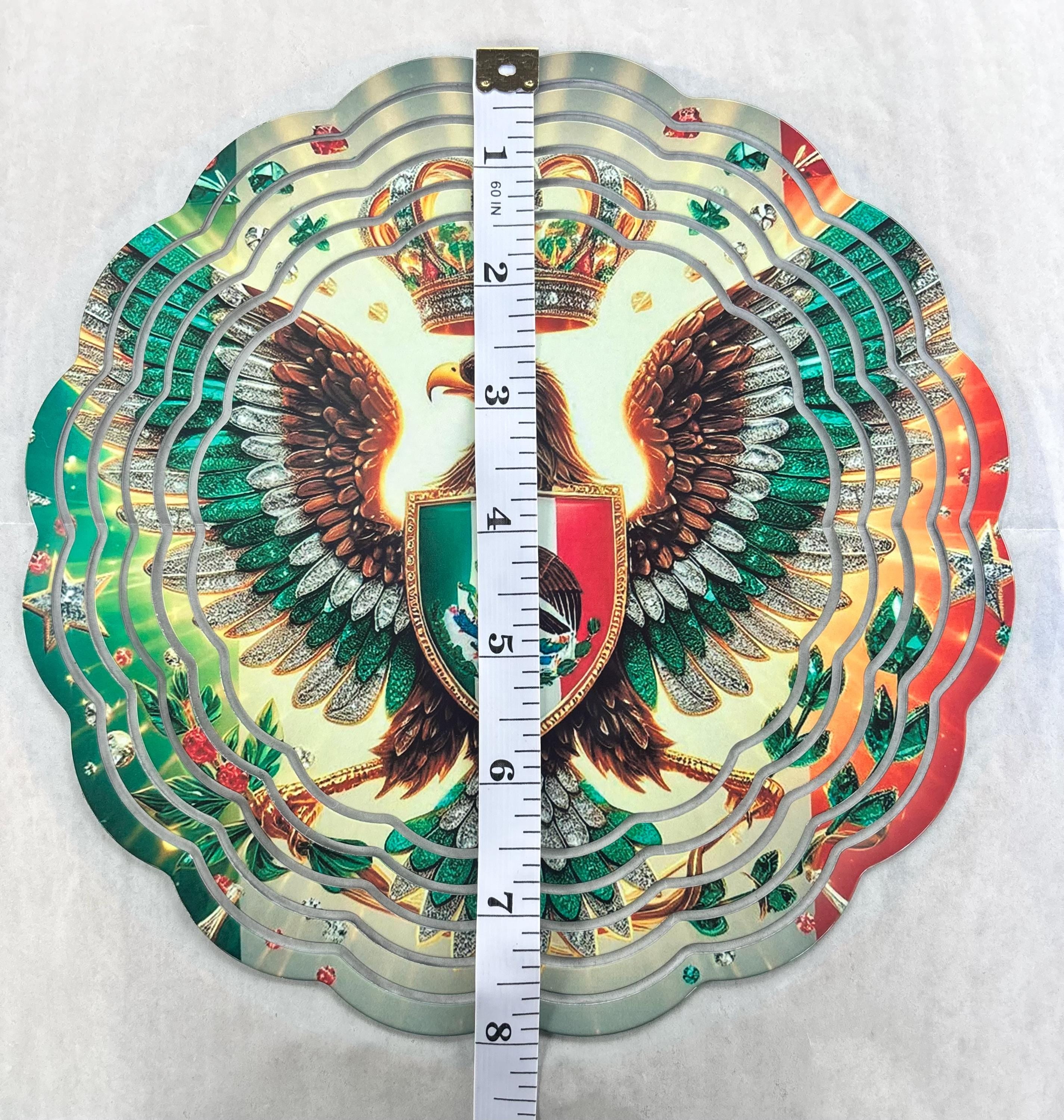 8” Wind Spinner Mexican Flag Eagle with Shield and Crown