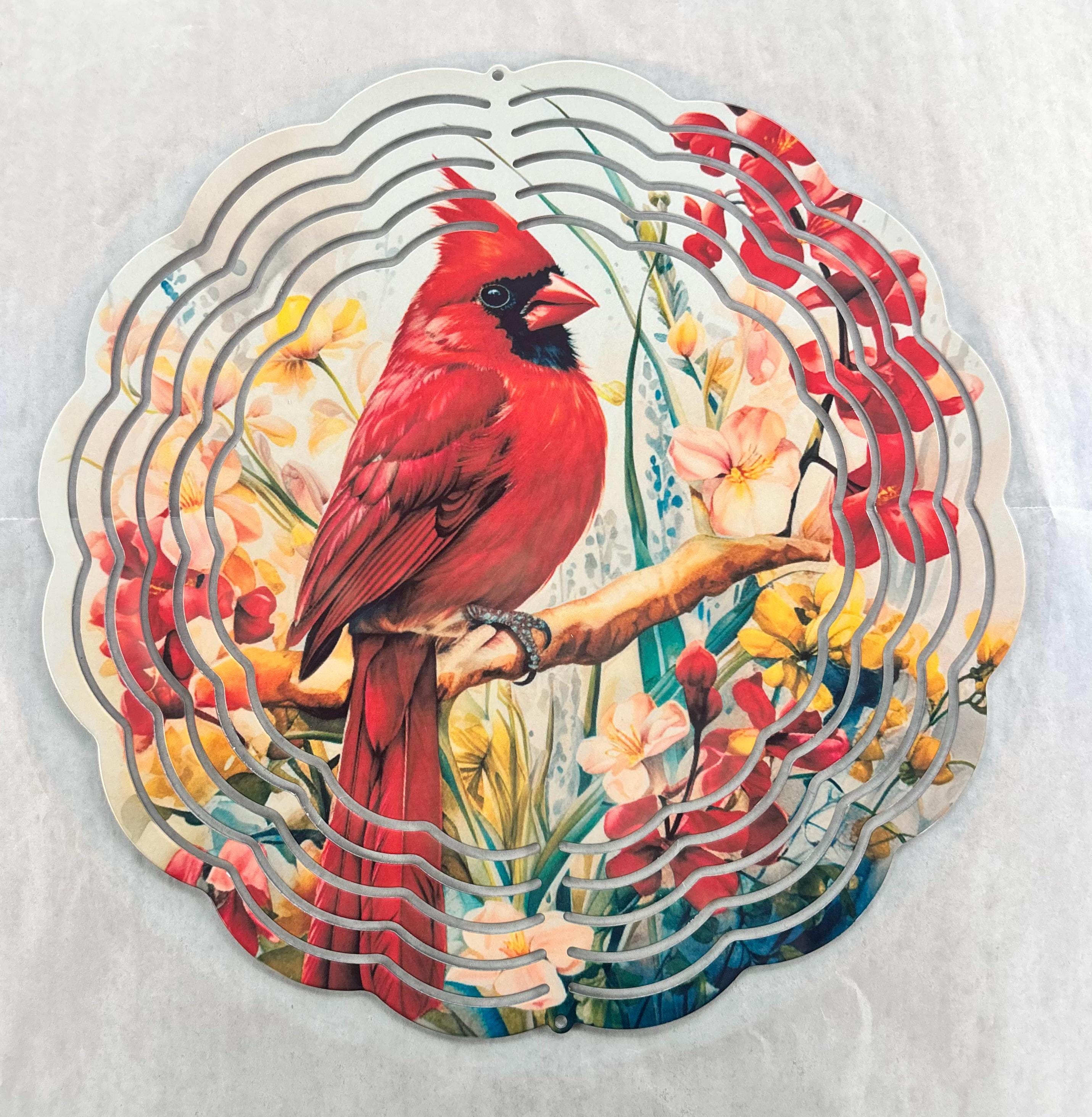 8” Wind Spinner Cardinal Floral White Background