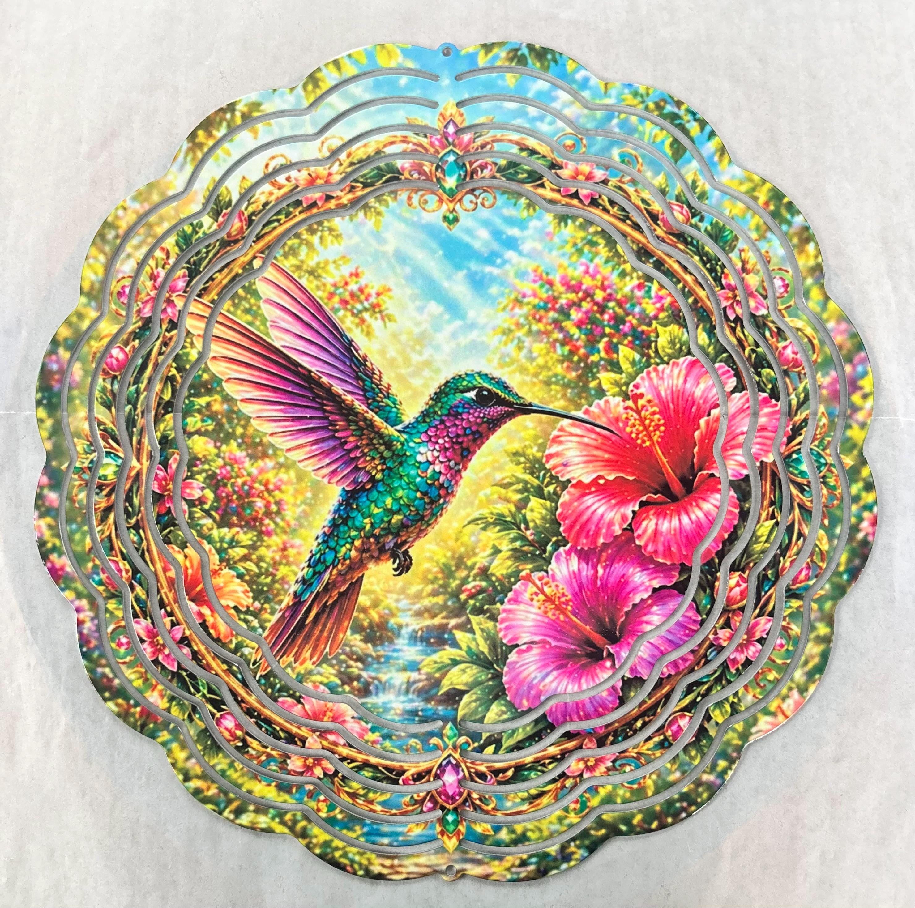 8” Wind Spinner Hummingbird Floral